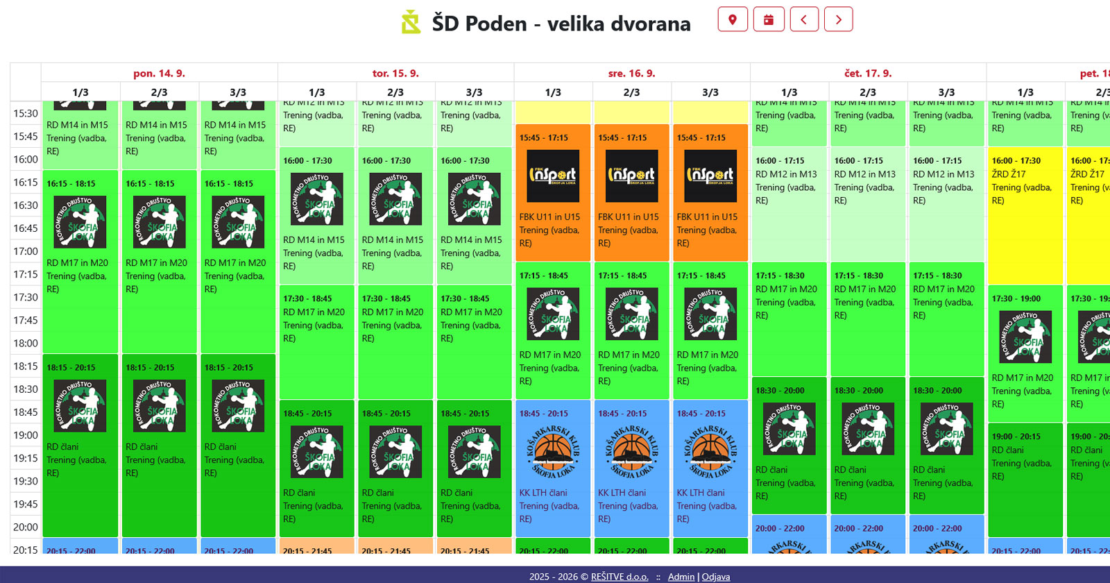 Sistem za vodenje urnika in obračun športnih dvoran